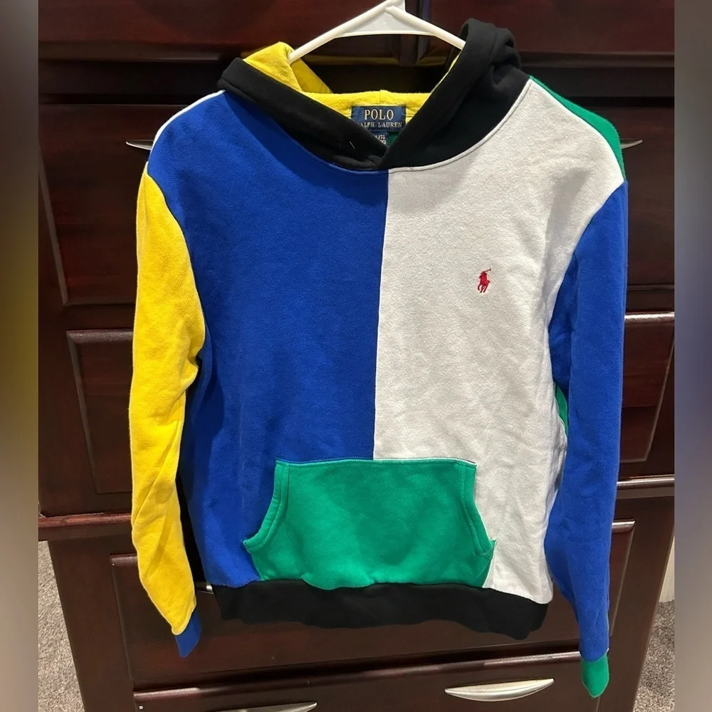 Ralph Lauren Colorblock Boys Long Sleeve Hoodie jacket, Sz 16/18 Polo pullover